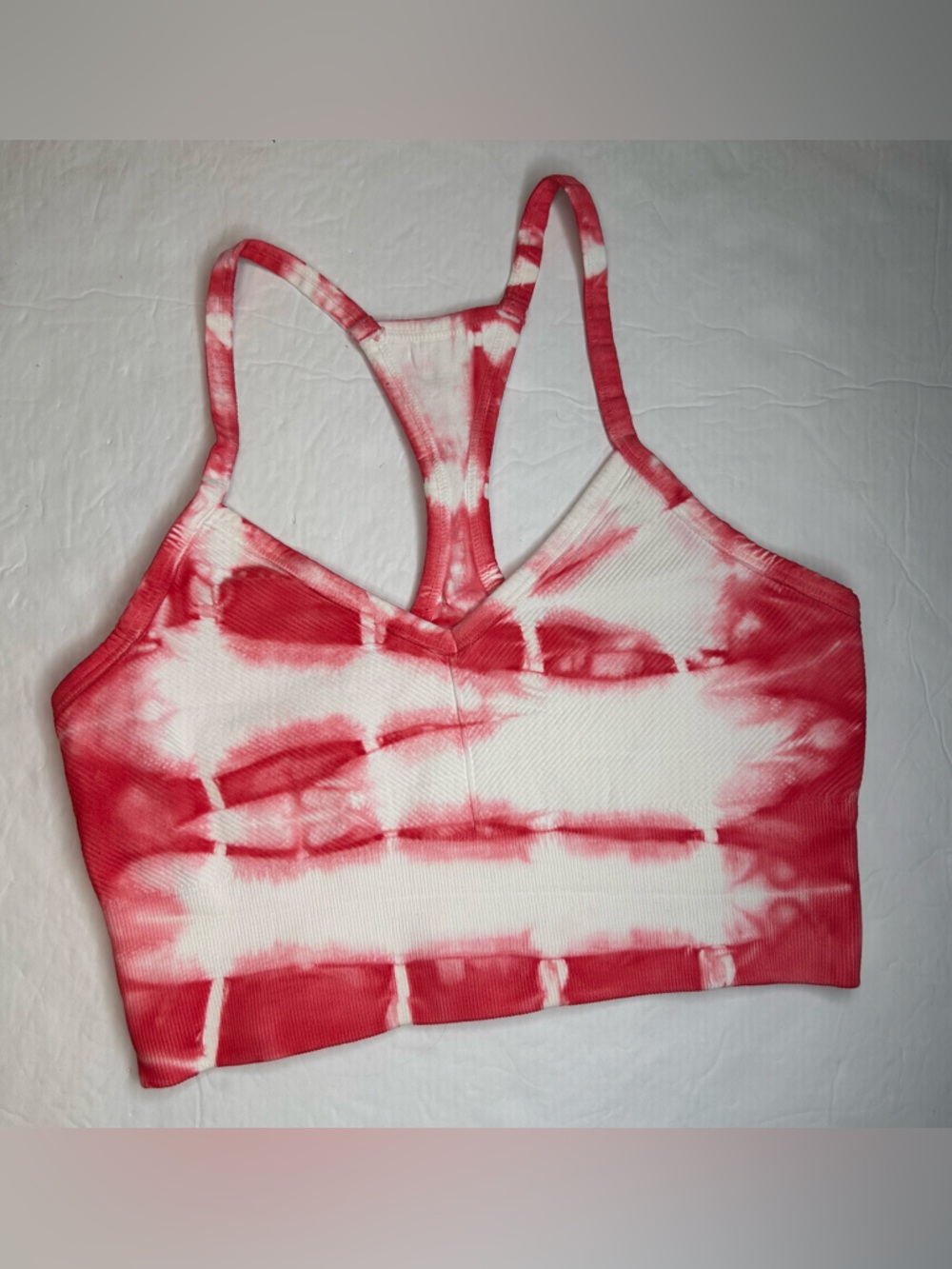 NUX Red & White Active Tie-Dye Ribbed Racerback Bralette Sport Bra Size M